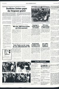 Zeitungsartikel mit Foto zeigt symbolische Ausgrabung auf dem Gelände des ehemaligen Gestapo-Hauptquartiers. Überschrift: „Deutliches Zeichen gegen das Vergessen gesetzt“. Der Text würdigt das Engagement, das erst die öffentliche Aufmerksamkeit schuf.